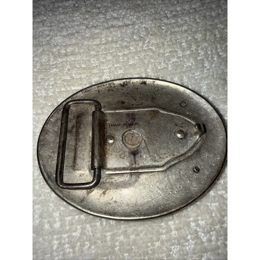 Western Cross Leather Belt Buckle Studded Engraved Oval Made In Spain 2.7 in